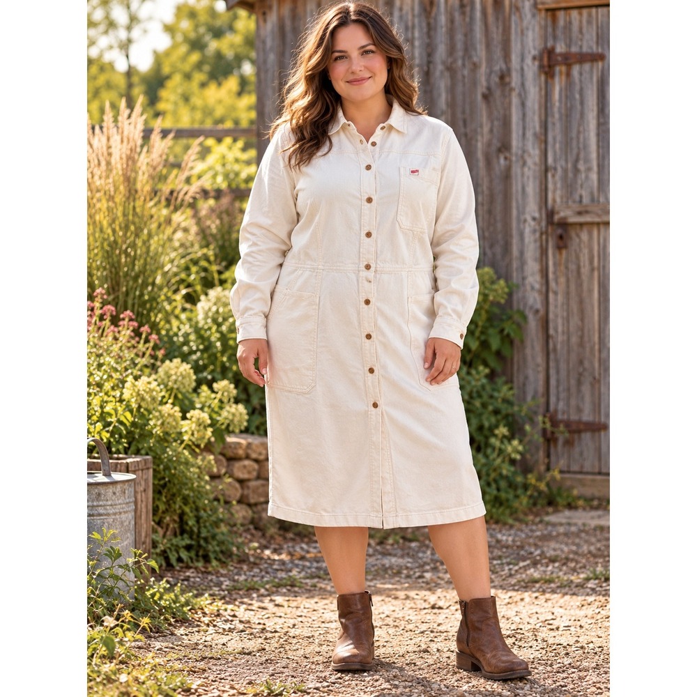 Duluth Trading Co Womens Rugged Utility Denim Shirt Dress XL Cream Outdoors Gorp